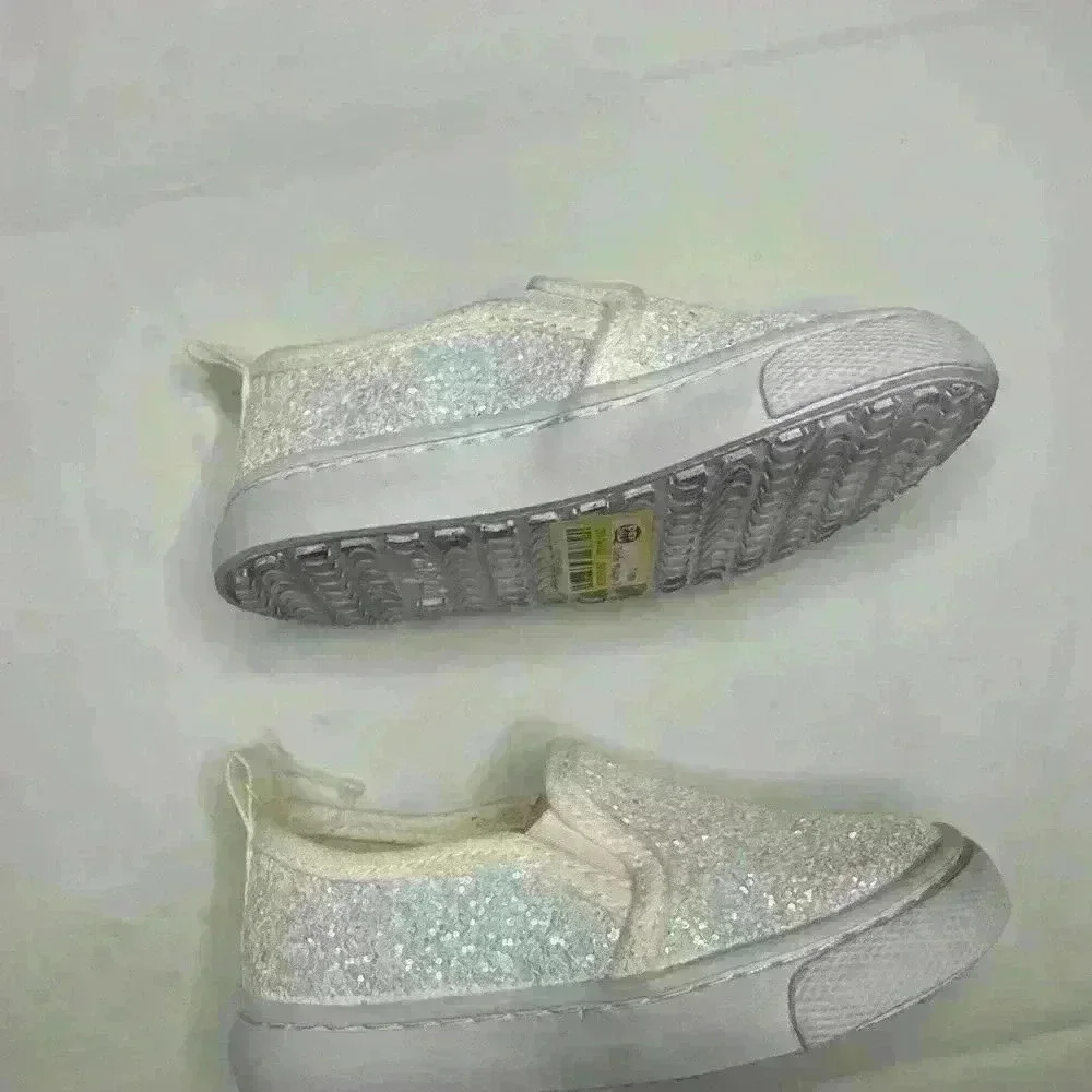 Cat & Jack Madigan Slip-On Sneakers Toddler Girls White Glitter Size 6